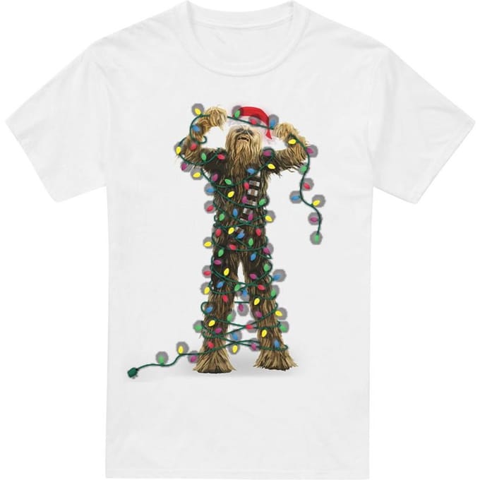 Star Wars Heren Chewbacca Feeënlichtjes Kerst-T-shirt (Wit)