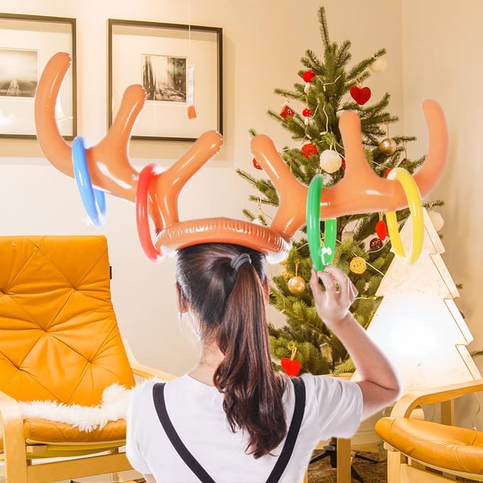 Opblaasbaar rendiergewei ringwerpspel Interactieve kerstfeestspellen voor volwassenen en kinderen veelkleurig