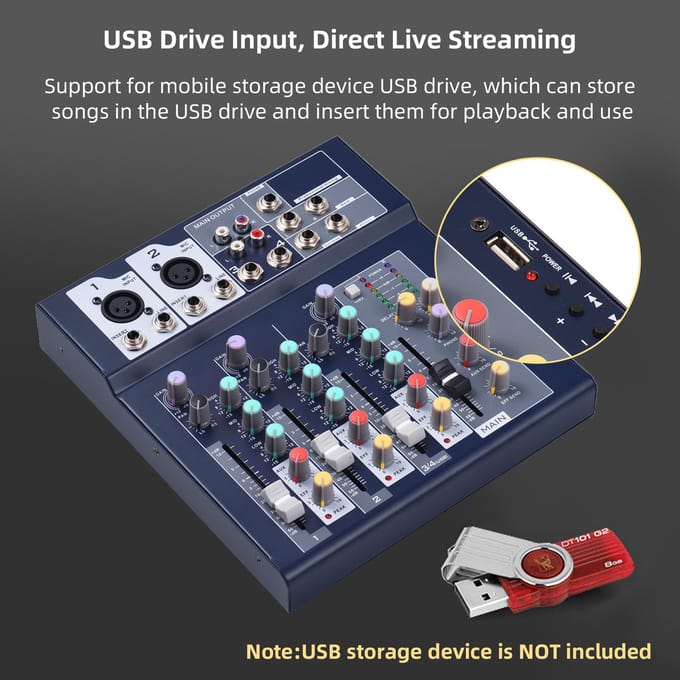 Console de mixage 4 canaux et processeur d'effets Aux Paths Plus Mélangeur audio numérique Égaliseur 3 bandes intégré US Plug gray