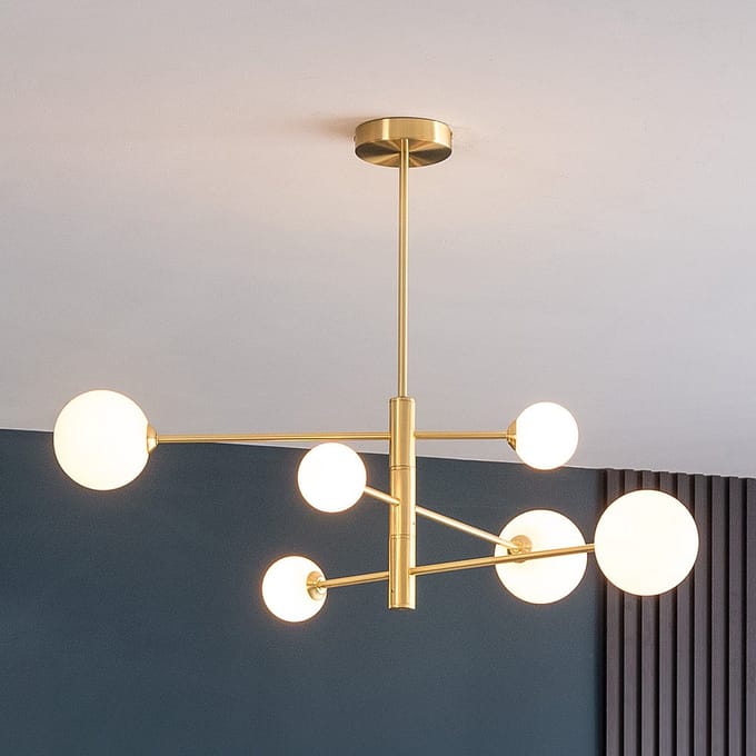 LumenXL - Design plafondlamp goud met melkwit glas, 6-lichts - Sest