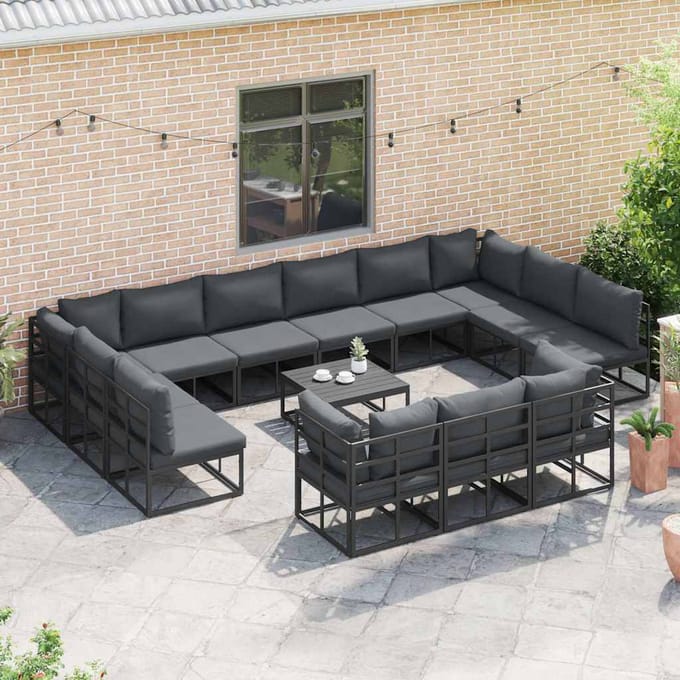 vidaXL - Tuinbank - Set - 14 - st - Zwart - Aluminium