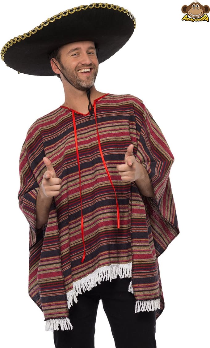 Partychimp Luxe Geweven Mexicaanse Poncho Carnavalskleding Heren - Polyester/Katoen - Multicolor - One-Size