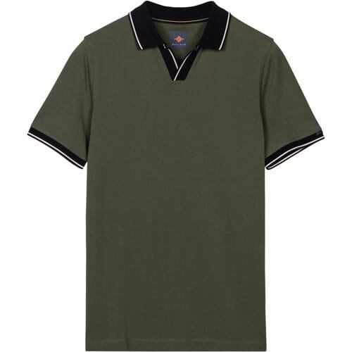 Baileys Polo Solid Pique No-Button Collar Striped Contrast Color Details Thyme Green / male