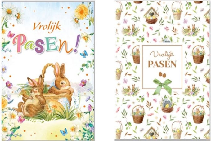 2 Luxe Paaskaarten - Vrolijk Pasen - Pasen - Set van 2 wenskaarten - Met gekleurde envelop