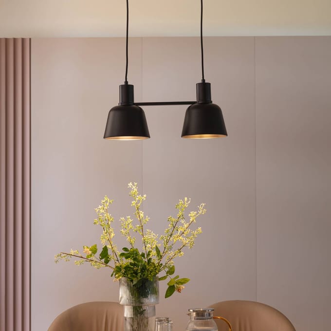 Lucande - hanglamp - 2lichts - ijzer - H: 19.3 cm - E27 - mat zwart