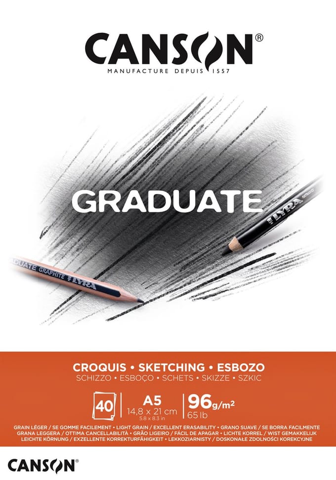 Schetspapier canson graduate sketch 96gr a5 wit | 5 stuks