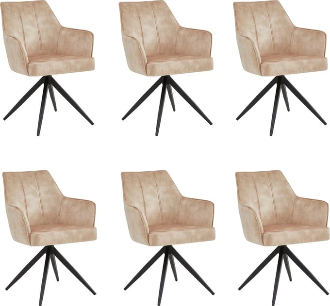 Colenis® - Sophie Eetkamerstoel - Set Van 6 - Beige - Adoré Velvet - Met armleuning