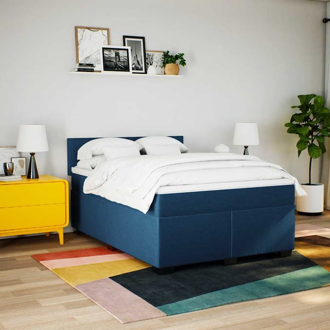 vidaXL - Boxspring - met - matras - stof - blauw - 140x190 - cm