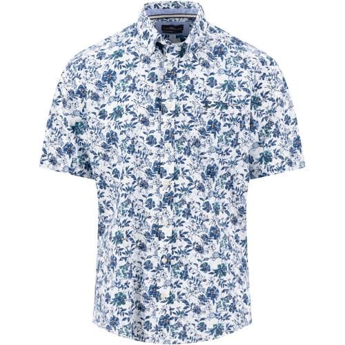 Fynch-Hatton Overhemd Premium Flower Pattern Short Sleeve Button-Down Navy / male
