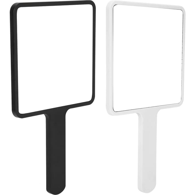 2 stuks Handheld Make-up Spiegel Draagbare Vierkante Make-up Spiegel Compact Schoonheids Cosmetisch Hulpmiddel white