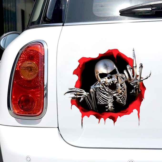 Auto Sticker Motorfiets Decals Schedel met Botten in het Kogengat Decoratieve Accessoires Waterdicht gray