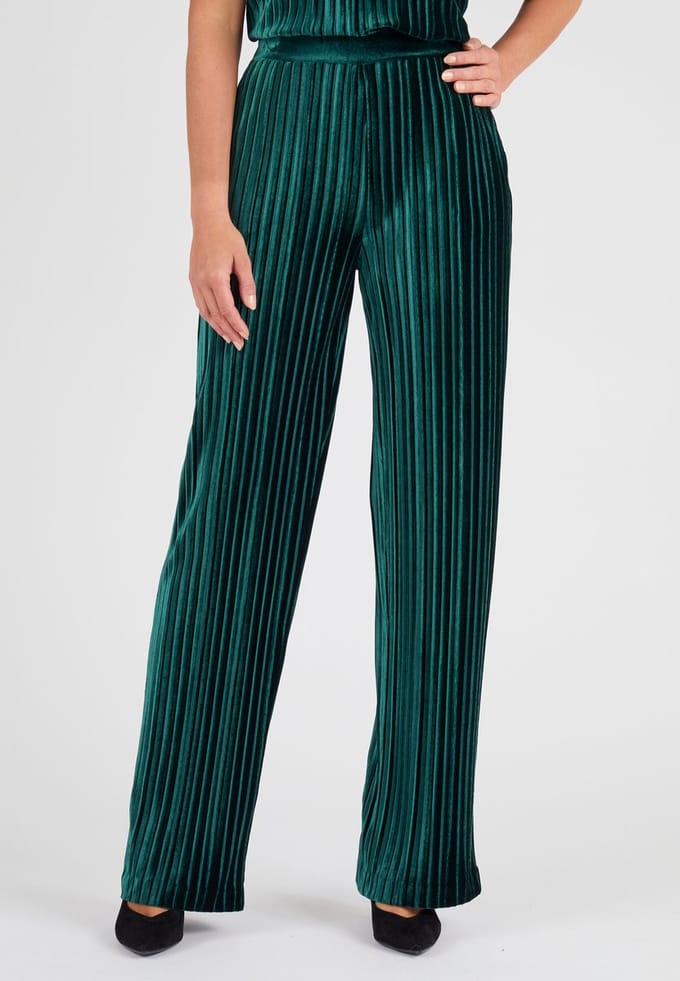Damart - Geplooide satijnen fluwelen broek - Dames - Groen - 36