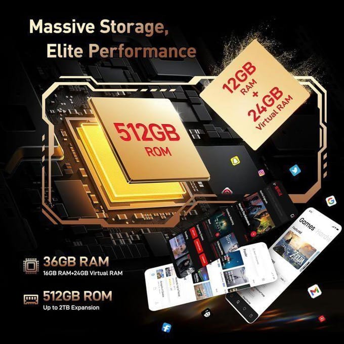 OUKITEL WP53 Pro Smartphone Robuste 24Go+256Go 6,52'' 11000mAh 50MP Android 15 Telephone Portable Incassable Double SIM 4G/NFC Noir noir