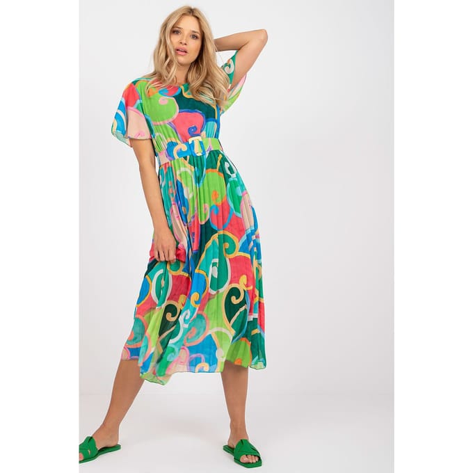 Swirl Bloom Belted Dress - Groen / One Size