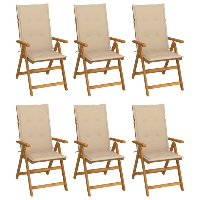 vidaXL - Inklapbare - stoelen - 6 - st - met - kussens - massief - acaciahout