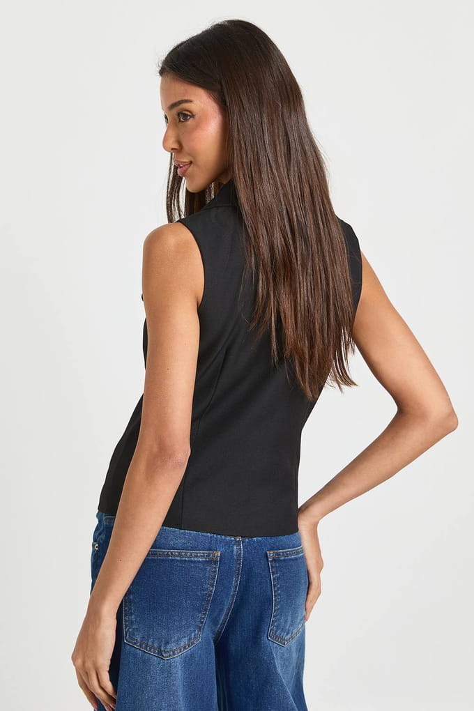 boohoo Dames Haak en Oog Getailleerd Vest | Black | Maat: 16