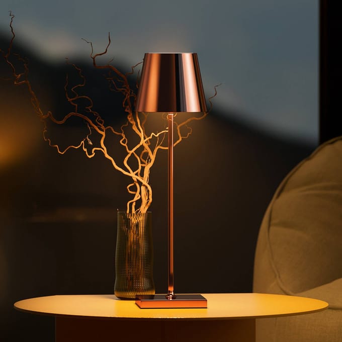 Sigor LED-accubatterijlamp Nuindie, USB-C, koper, IP54, dimbaar