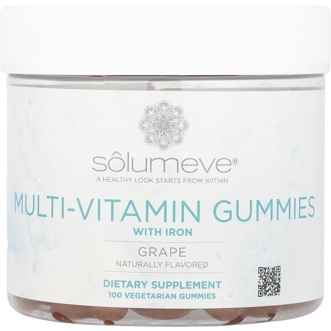 Solumeve, gummies multivitaminés, contient du fer, sans gélatine, saveur raisin, 100 gummies végétaux