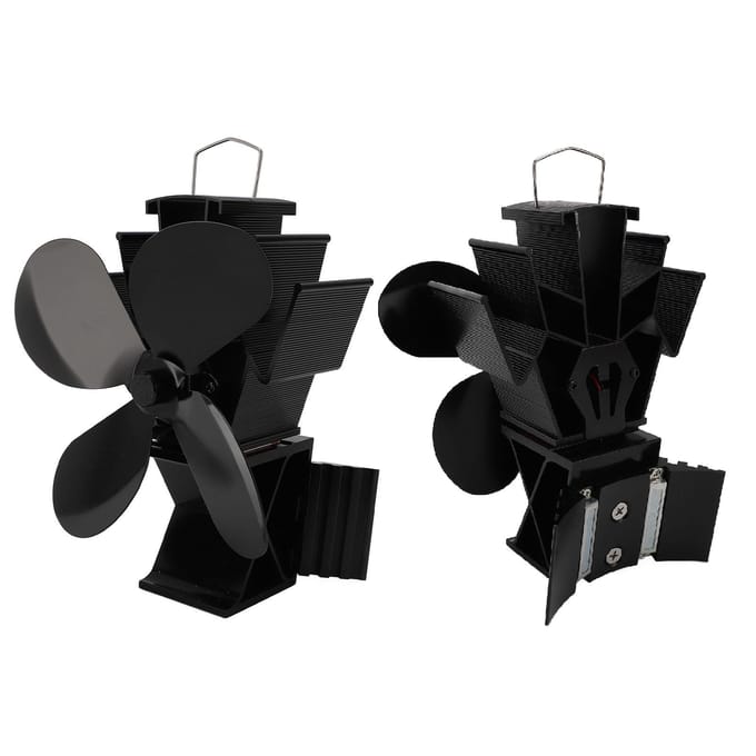 Ventilateur de cheminée à 4 feuilles avec indicateur de température magnétique, ventilateur de circulation d'air alimenté par la chaleur pour le bois domestique black