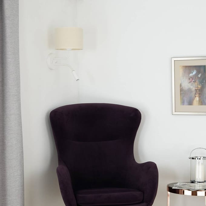 Duolla Wandlamp roller, stof, wit/beige, leeslampje