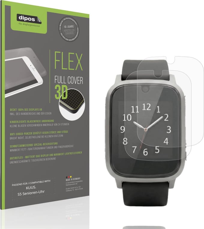dipos FLEX – 2x Matte Screenprotector geschikt voor KUUS. S5 Senioren-Uhr | Volledige Schermbescherming | Case-Friendly