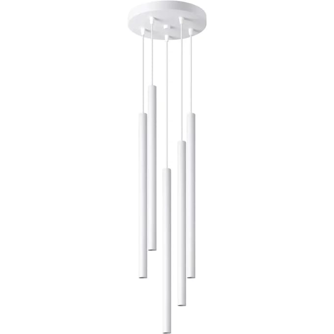 Hanglamp PASTELO 5P met 5 buiskappen op ronde rozet - Sollux Lighting - IP20 - Wit staal behuizing - 25 x 25 x 110 cm - 5 x G9 LED, exclusief lichtbron - 5 x 8 W - Moderne hanglamp voor woonkamer, slaapkamer en eetkamer
