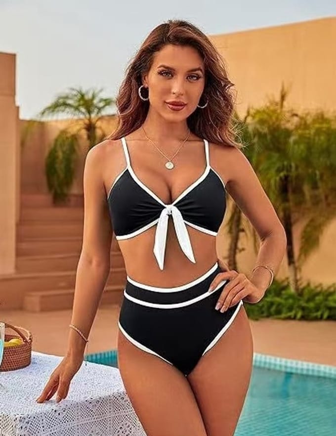 SUNMOOL Dames Hoge Taille Bikini Set - Zwemkleding - Zwart - Maat : S