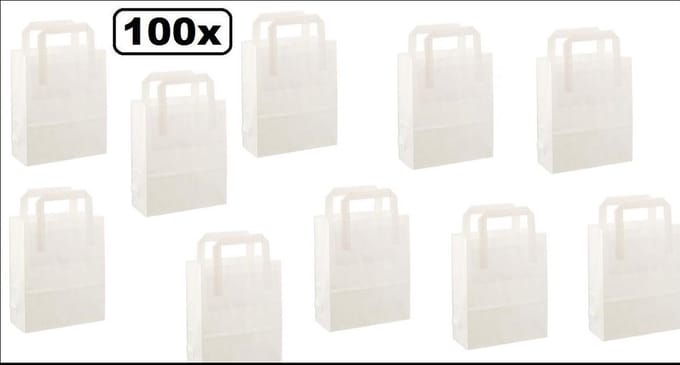 100x Papieren tas wit platte handgreep 18x08x22cm