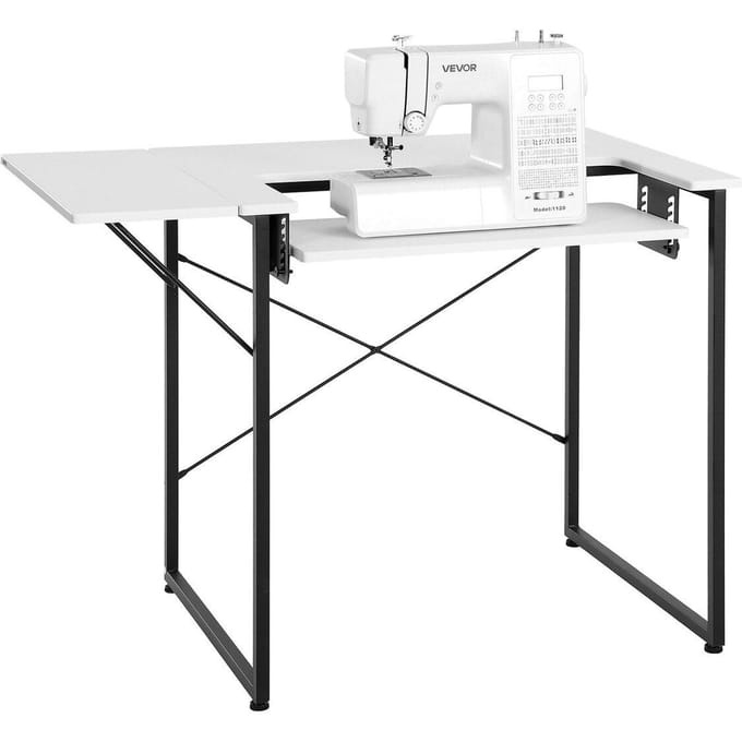 Table de couture, Table de machine à coudre polyvalente avec étagère latérale pliable, Étagère réglable, Pieds en acier, Bureau d'ordinateur pour la maison, Studio de mode, Art