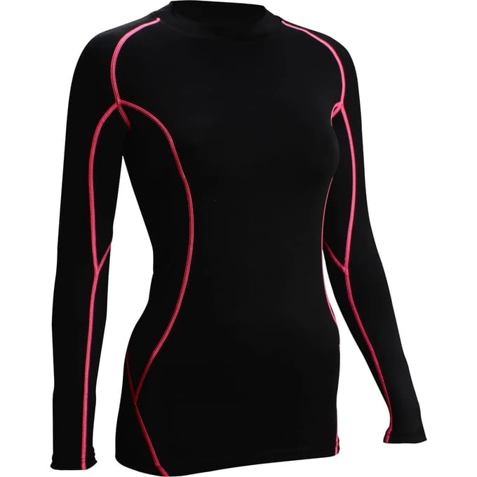 Avento Compressieshirt - Lange Mouw - Dames - Zwart/Roze - Maat 36
