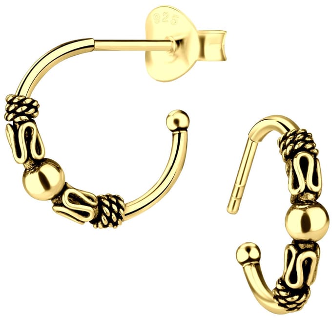 Joy|S - Zilveren Bali oorringen stud - 14 mm - gold plated