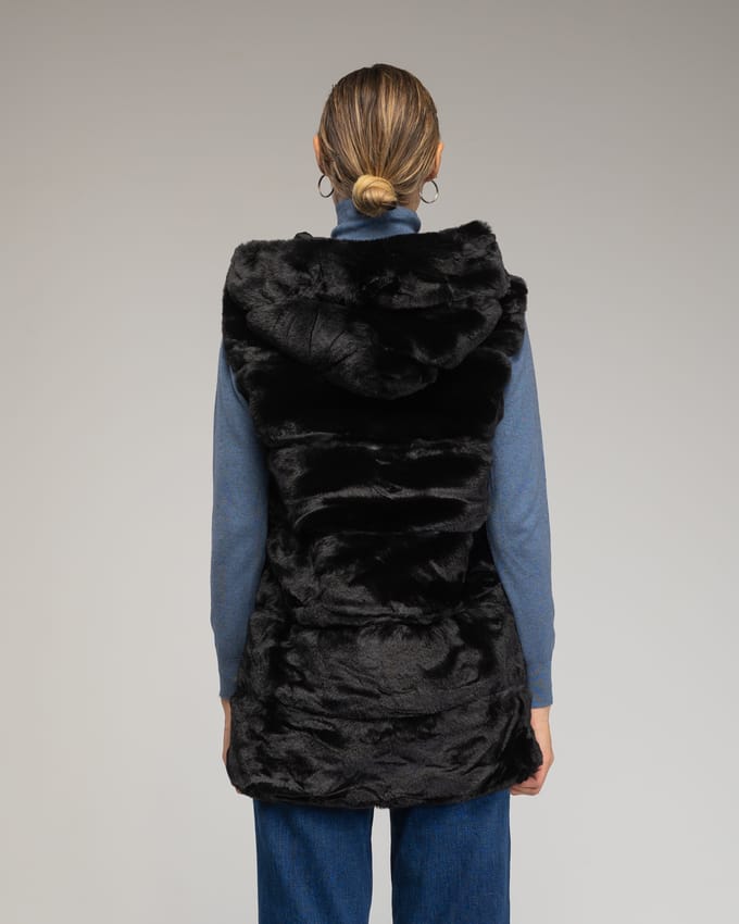 Leren vest met capuchon