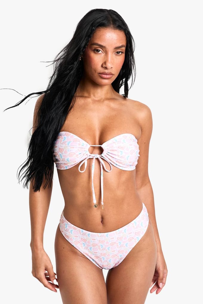 boohoo Dames Shell Print Trim Bandeau Top | Cream | Maat: 8