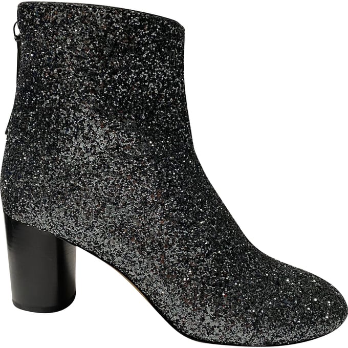 Isabel Marant Ritza enkellaarsjes met glittercoating in glitterzilver
