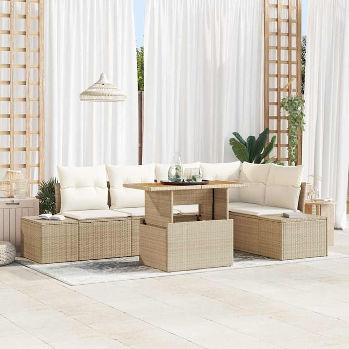 vidaXL - Tuinbank - Set - 6 - st - Beige - poly - rattan
