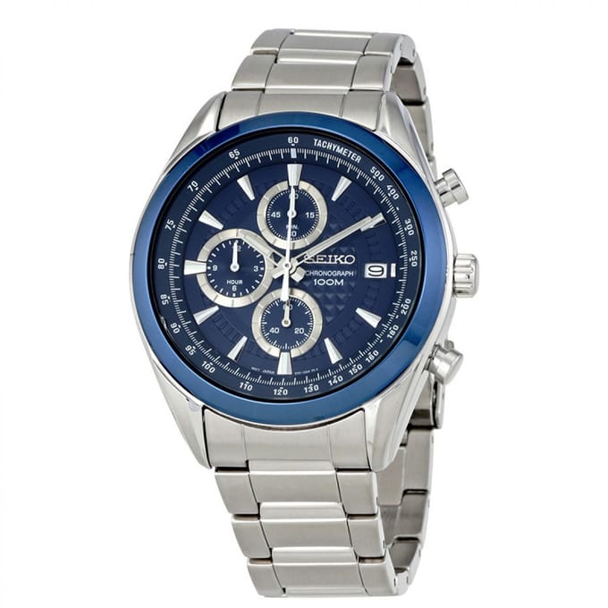 Seiko edelstalen chronograaf Staal Blauw 45 mm | SSB177P1