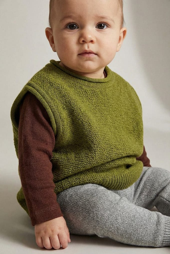 Merinowol gebreide baby spencer - Pickle 74/80