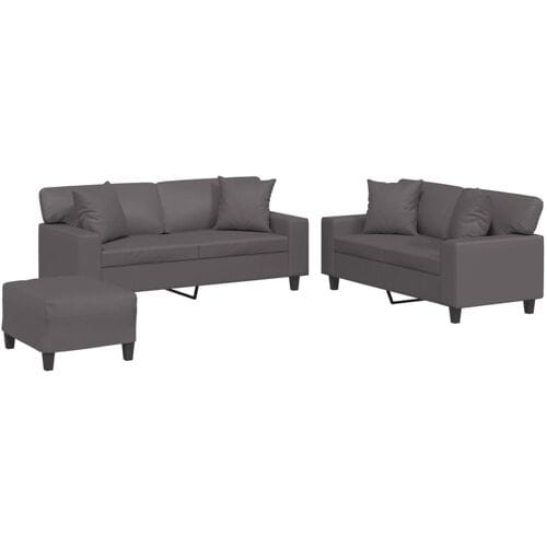 vidaXL - 3-delige - Loungeset - met - kussens - kunstleer - grijs