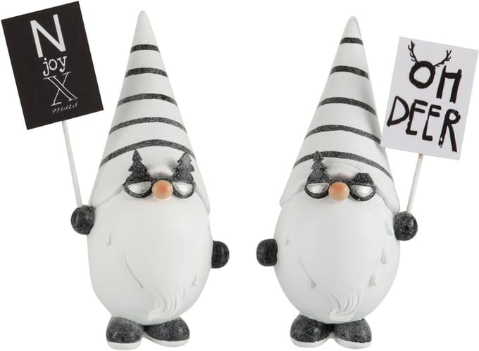 J-Line kerstfiguur Kerstman Plakkaat - polyresin - zwart/wit - small - 2 stuks