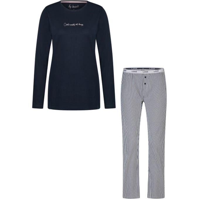 By Louise Dames Pyjama Set Lang Donkerblauw Gestreept - Maat S