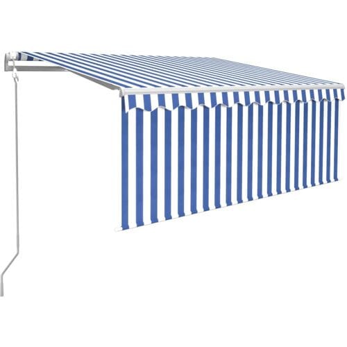 vidaXL - Luifel - met - rolgordijn, - LED - en - windsensor - 3,5x2,5 - m - blauw - en - wit