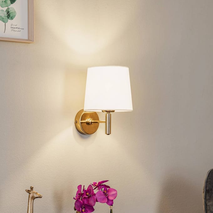 Argon Wandlamp Polo Plus textiel kap, messing/crème