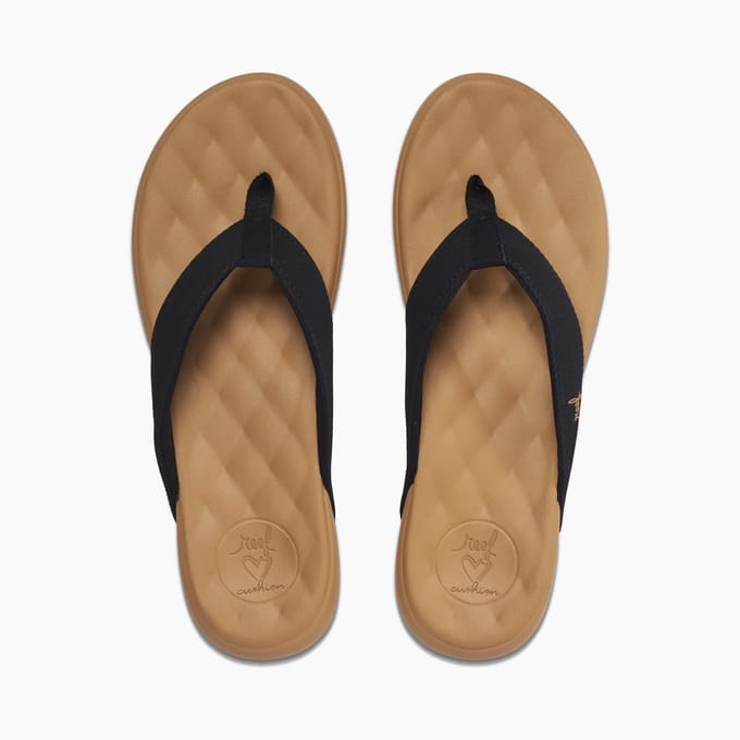 Reef CUSHION HARMONY BLACK/TAN Dames Slippers - black/tan