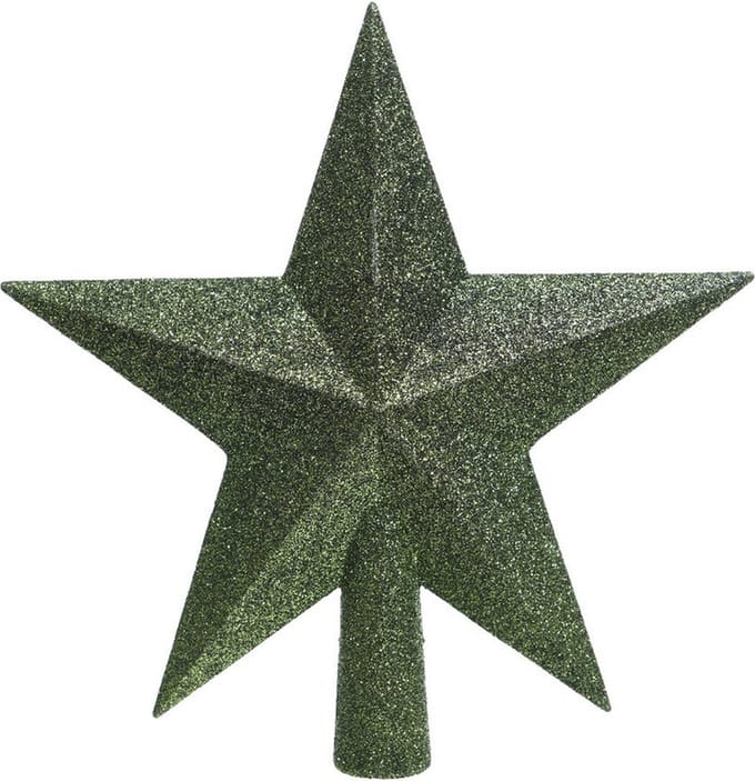 Decoris kerstboom piek - ster vorm - donkergroen - glitter - 19 cm - kunststof - kerstpiek