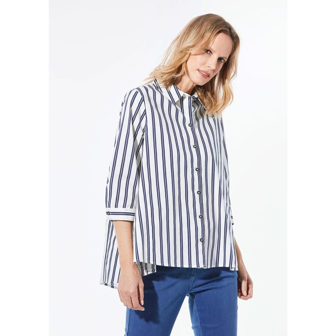 Blouse - wit / marine / gestr. - Gr. 40 van Goldner Fashion