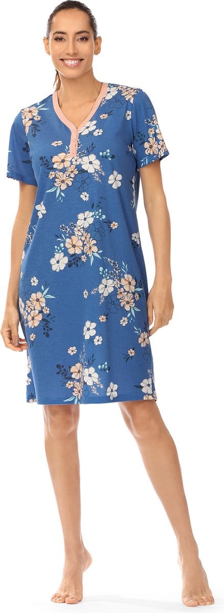 Ascafa Nachthemd 'Blue Passion' - Blauw - Katoen - Maat 46