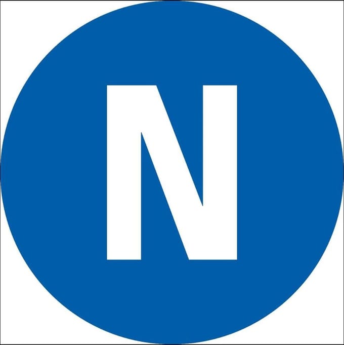 Neutrale geleider sticker, vel, blauw wit 12,5 mm - 20 per vel