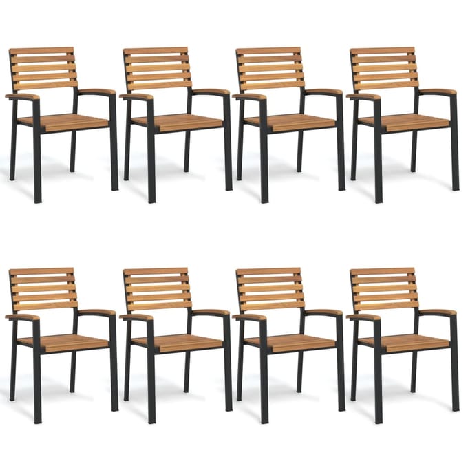 vidaXL - Tuinstoelen - 8 - st - stapelbaar - massief - acaciahout - en - metaal