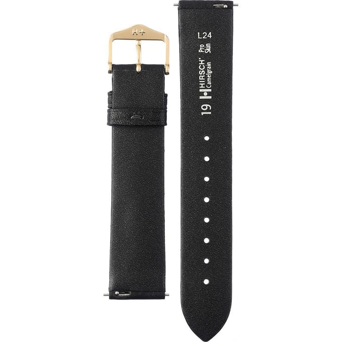 Hirsh Horlogeband Camelgrain Zwart - Leer - 19mm