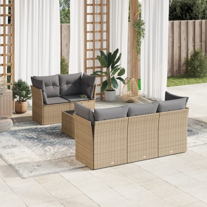 vidaXL - 6-delige - Loungeset - met - kussens - poly - rattan - beige